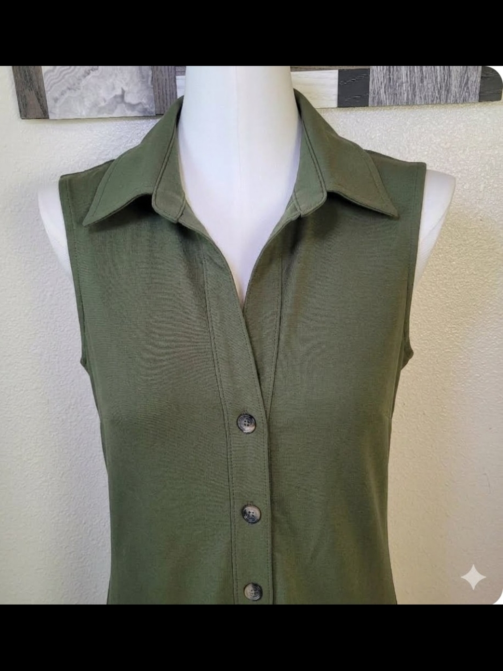 Banana Republic Olive Green Sleeveless Button Down Knit Shirt Dress - Picture 4 of 9
